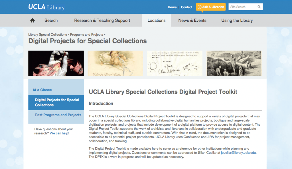 UCLA Digital Projects for Special Collection screeenshot