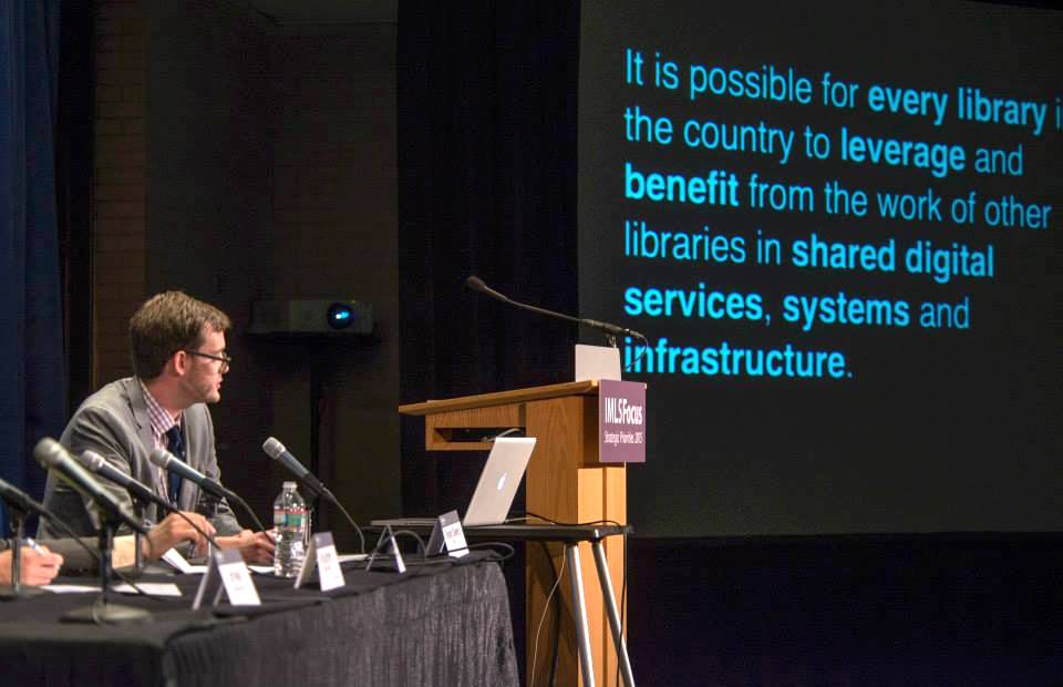 Trevor Owens, Senior Program Officer at IMLS, opening the “Defining and Funding the National Digital Platform” panel at the IMLS Convening at the DC Public Library on April 28, 2015 to address the National Digital Platform.