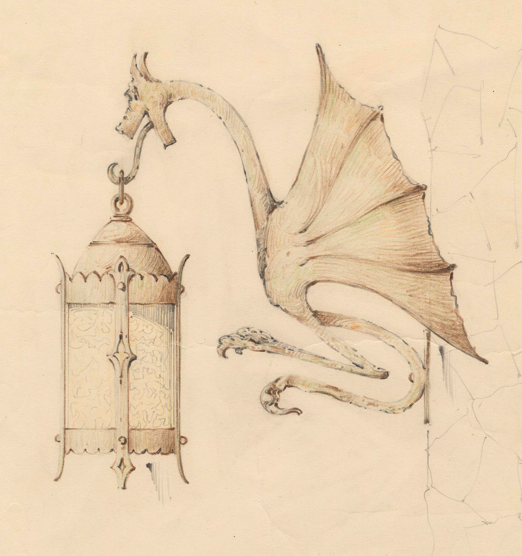 [Lantern Wall Sconce with Dragon Design], 1934, shop drawing