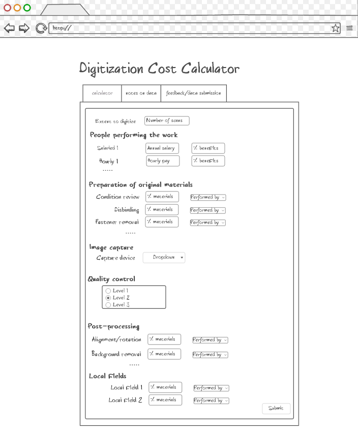 Over the past year, the cost assessment subcommittee has redesigned the interface, shown in the wireframe above.
