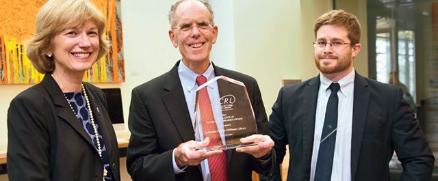 On April 25, the Excellence in Academic Libraries award from the Association of College and Research Libraries (ACRL) was presented to Neil McElroy, dean of libraries, in an official ceremony at Skillman Library.