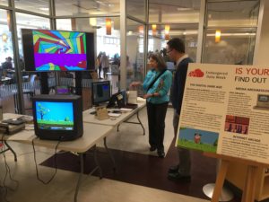 Figure 3: John Durno talks about Telidon Art while Duck Hunt is ready for player 1