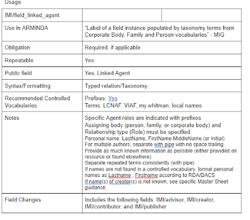 screenshot of descriptive fields