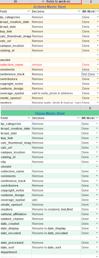 screenshot of spreadsheets