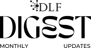 DLF Digest logo: DLF logo at top center "Digest" is centered. Beneath is "Monthly" aligned left and "Updates" aligned right.
