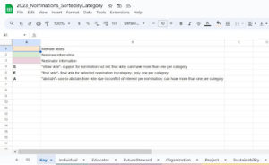 Image of spreadsheet used for judging nominations.